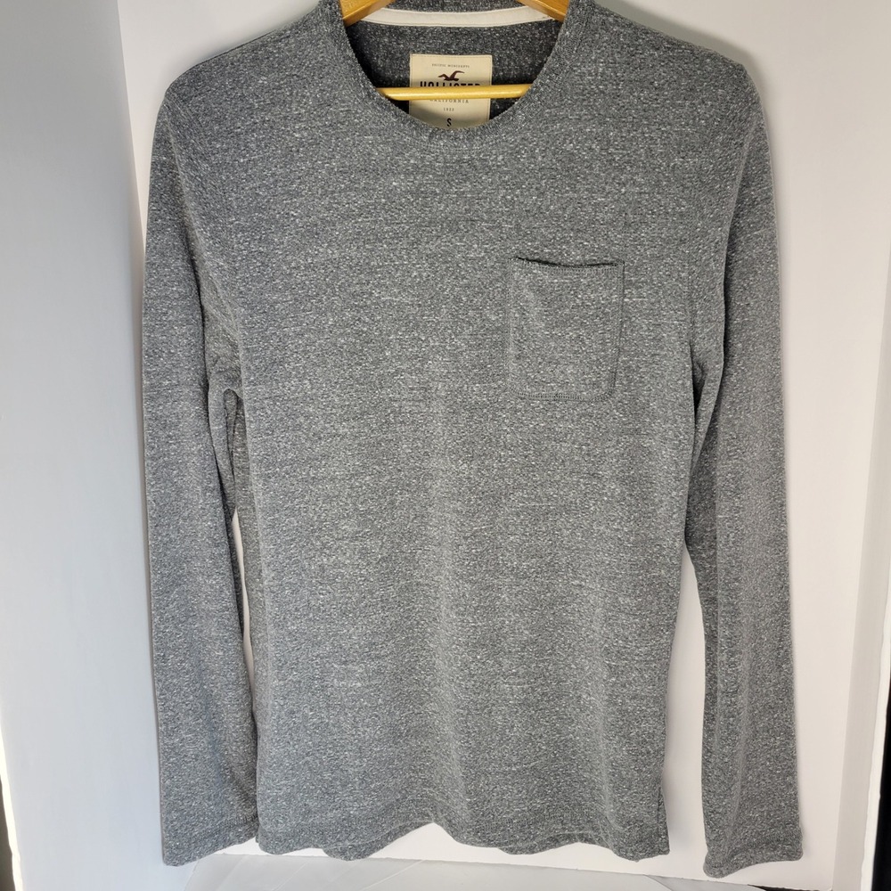 Hollister Mens Long Sleeve Pocket Tee Grey Marl Crew Neck Small RN75654